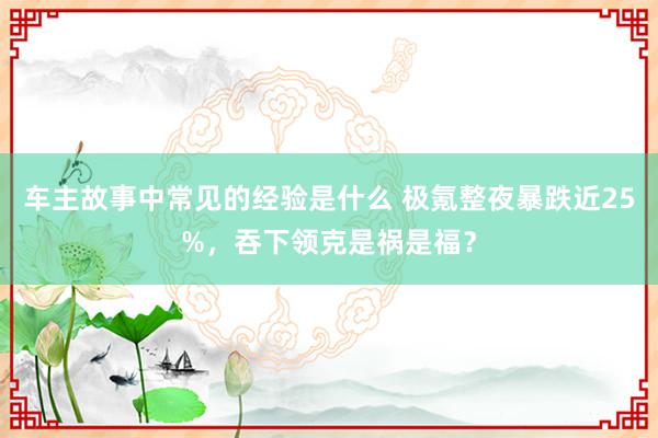 车主故事中常见的经验是什么 极氪整夜暴跌近25%，吞下领克是祸是福？