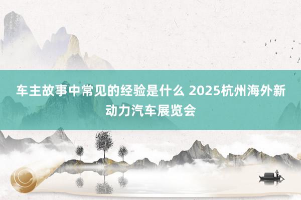 车主故事中常见的经验是什么 2025杭州海外新动力汽车展览会