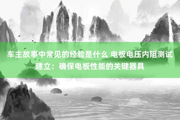 车主故事中常见的经验是什么 电板电压内阻测试建立：确保电板性能的关键器具