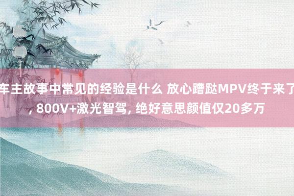 车主故事中常见的经验是什么 放心蹧跶MPV终于来了, 800V+激光智驾, 绝好意思颜值仅20多万