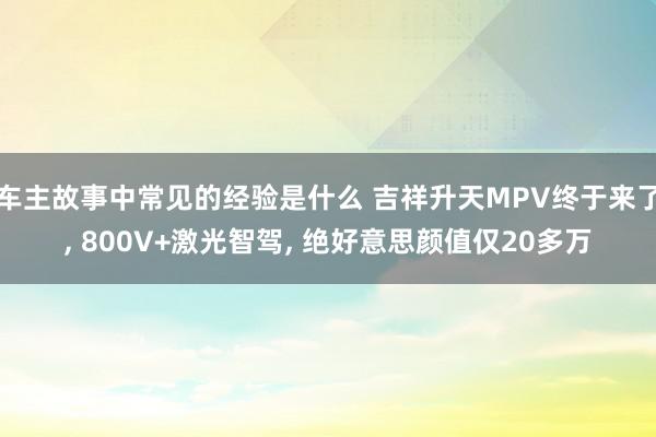 车主故事中常见的经验是什么 吉祥升天MPV终于来了, 800V+激光智驾, 绝好意思颜值仅20多万