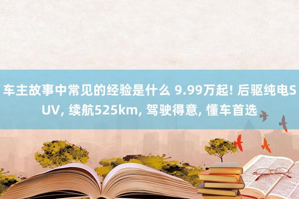 车主故事中常见的经验是什么 9.99万起! 后驱纯电SUV, 续航525km, 驾驶得意, 懂车首选