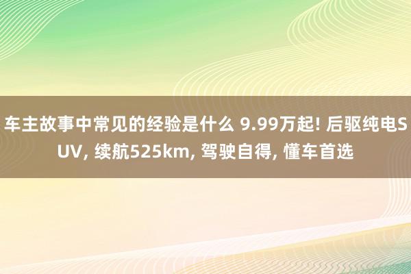 车主故事中常见的经验是什么 9.99万起! 后驱纯电SUV, 续航525km, 驾驶自得, 懂车首选