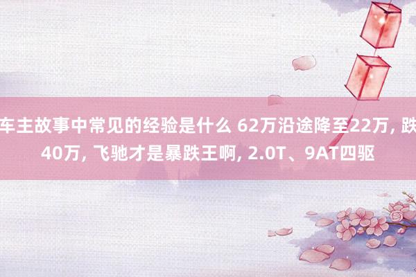 车主故事中常见的经验是什么 62万沿途降至22万, 跌40万, 飞驰才是暴跌王啊, 2.0T、9AT四驱