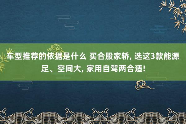 车型推荐的依据是什么 买合股家轿, 选这3款能源足、空间大, 家用自驾两合适!