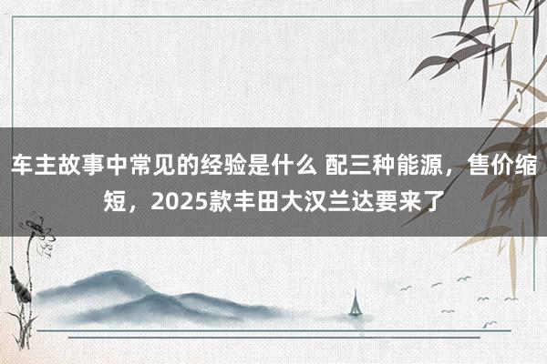 车主故事中常见的经验是什么 配三种能源，售价缩短，2025款丰田大汉兰达要来了