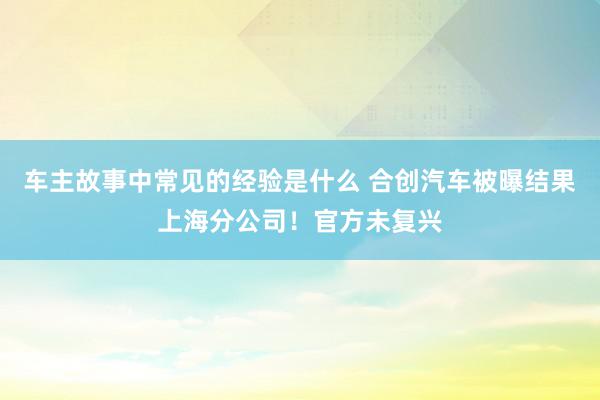 车主故事中常见的经验是什么 合创汽车被曝结果上海分公司！官方未复兴