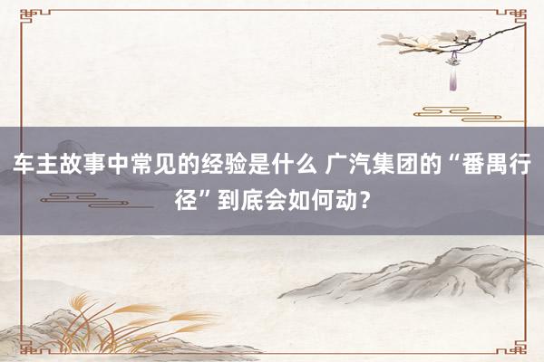 车主故事中常见的经验是什么 广汽集团的“番禺行径”到底会如何动？