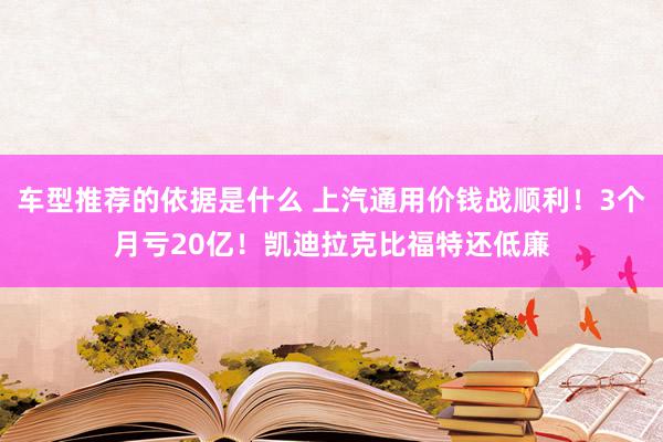 车型推荐的依据是什么 上汽通用价钱战顺利！3个月亏20亿！凯迪拉克比福特还低廉