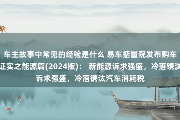 车主故事中常见的经验是什么 易车掂量院发布购车决议瞻念察证实之能源篇(2024版)： 新能源诉求强盛，冷落镌汰汽车消耗税