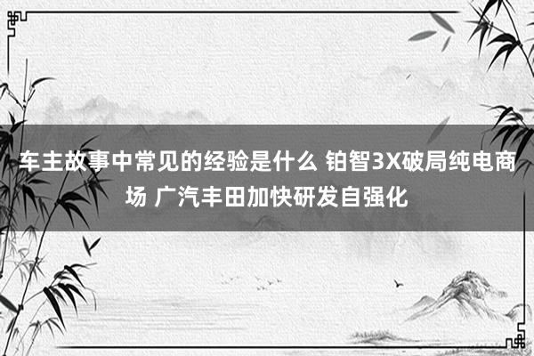 车主故事中常见的经验是什么 铂智3X破局纯电商场 广汽丰田加快研发自强化